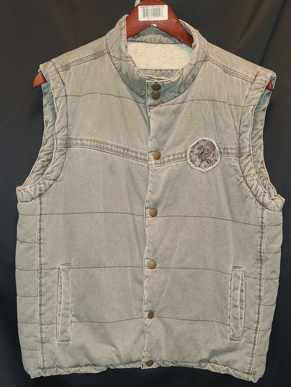 Vintage B.S.B. 1976 Distressed Eagle Quilted Vest Gilet – Gray Green SZ LARGE